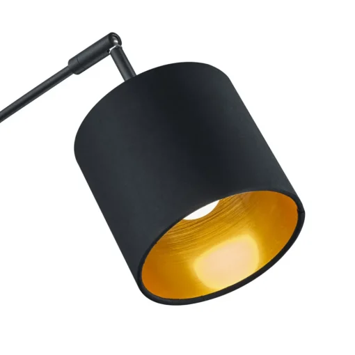 Reality Leuchten Tommy gulvlampe, svart/gull, høyde 200 cm, 5-lys, stoff Online