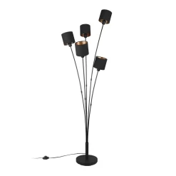 Reality Leuchten Tommy gulvlampe, svart/gull, høyde 163 cm, 5-lys stoff