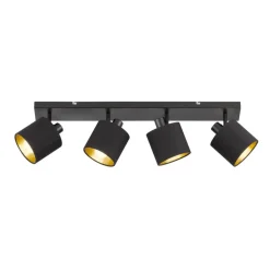 Reality Leuchten Tommy takspotlight, svart/gull, lengde 70 cm, 4-lys.| Spotter I Tak