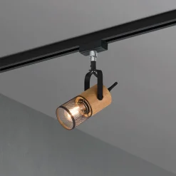 Trio Lighting Tosh skinnespot for DUOline, matt svart, detaljer i tre Best