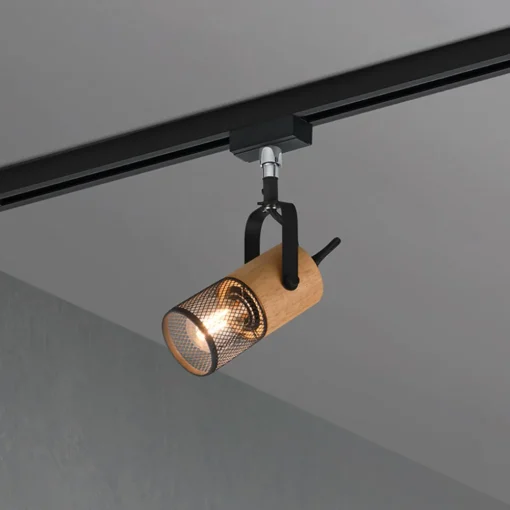 Trio Lighting Tosh skinnespot for DUOline, matt svart, detaljer i tre Best