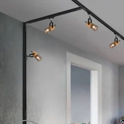 Trio Lighting Tosh skinnespot for DUOline, matt svart, detaljer i tre Best