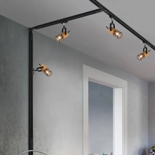 Trio Lighting Tosh skinnespot for DUOline, matt svart, detaljer i tre Best