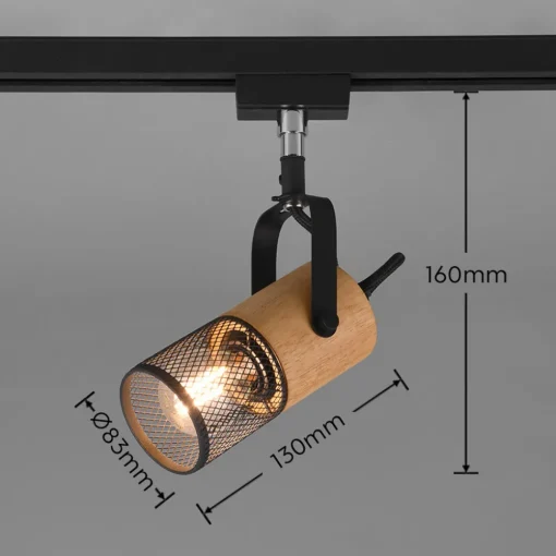 Trio Lighting Tosh skinnespot for DUOline, matt svart, detaljer i tre Best