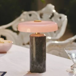 DESIGN BY US Trip LED oppladbar bordlampe, grå/rosa, marmor, glass, IP44| Dekorasjonsbelysning|Kommersiell Utebelysning