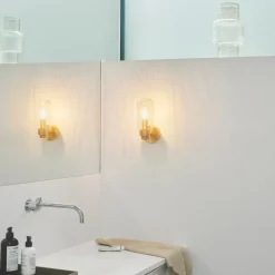 Nordlux Tutan vegglampe, metall, glass, E14, IP44, messingfarget| Vegglamper