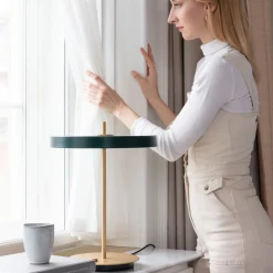 UMAGE LED-bordlampe Asteria Table, USB, skoggrønn/messing| Bordlamper