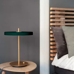 UMAGE LED-bordlampe Asteria Table, USB, skoggrønn/messing| Bordlamper