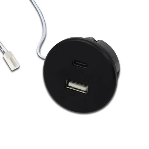 Hera USB-A stikkontakt + USB-C, svart møbelinstallasjon 24V inngang 20W| Tilbehør|Elektromateriell