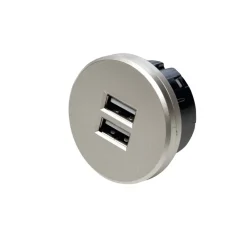 Hera USB-dobbeltstikkontakt, rund, stål| Elektromateriell|Tilbehør