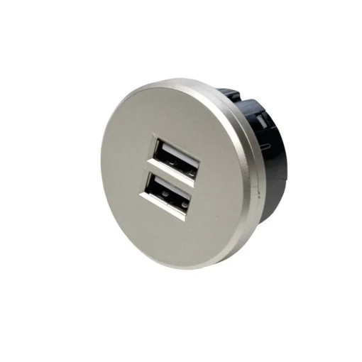 Hera USB-dobbeltstikkontakt, rund, stål| Elektromateriell|Tilbehør