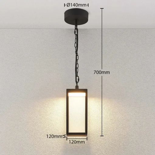 Lucande Utendørs LED-pendellampe Cube, glasskjerm, 26 cm Clearance