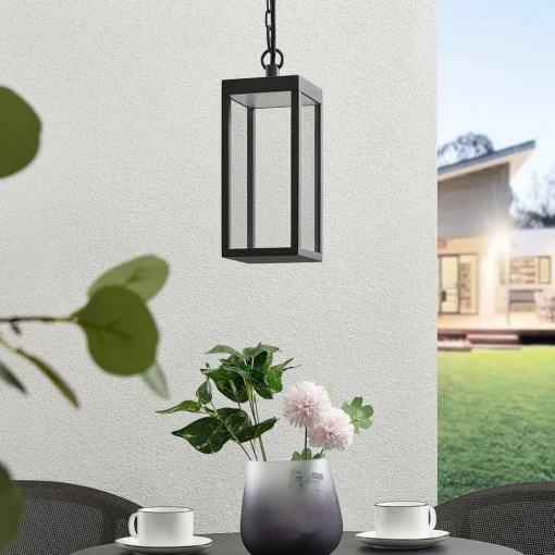 Lucande Utendørs LED-pendellampe Cube, glasskjerm, 26 cm Clearance