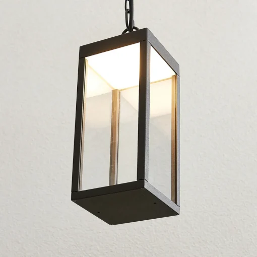 Lucande Utendørs LED-pendellampe Cube, glasskjerm, 26 cm Clearance