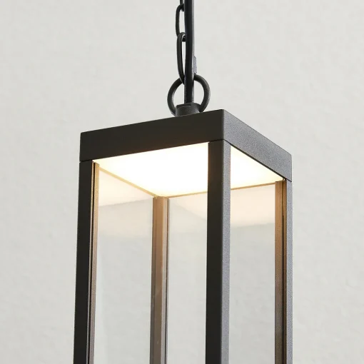 Lucande Utendørs LED-pendellampe Cube, glasskjerm, 26 cm Clearance