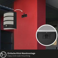 Briloner Utendørs LED-vegglampe 3795015, svart, sensor, IP44| Kommersiell Utebelysning|Led-Utendørs