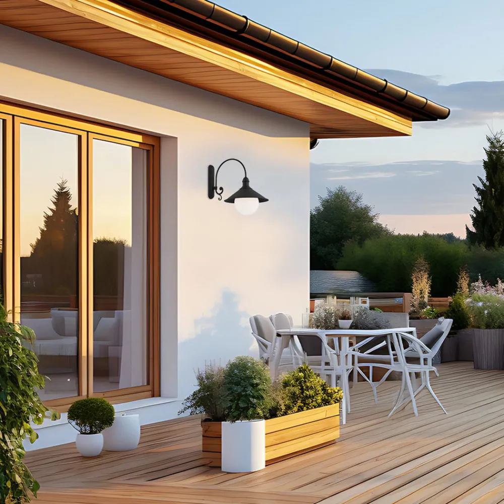 Argon Utendørs vegglampe Enduro, svart, stål, glass, IP44, E27 Sale