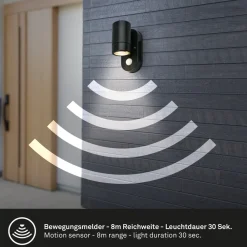Briloner Utendørs vegglampe med sensor 3789015, svart, plast, GU10 Outlet