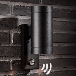 Nordlux Utendørs vegglampe Tin Maxi Double Seonsor, svart| Vegglamper Med Sensor|Utebelysning Med Sensor