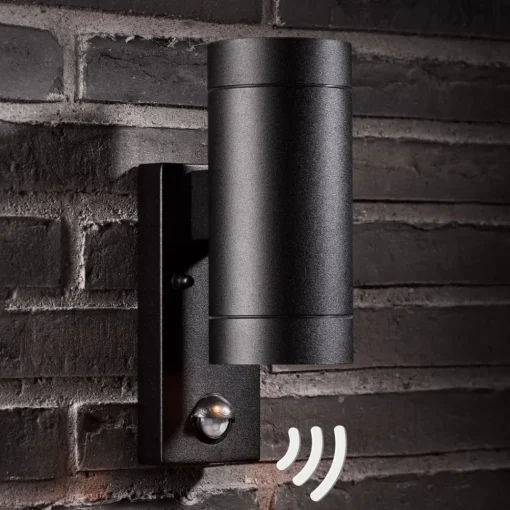 Nordlux Utendørs vegglampe Tin Maxi Double Seonsor, svart| Vegglamper Med Sensor|Utebelysning Med Sensor