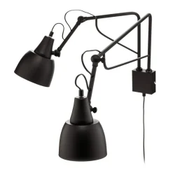 ALDEX Vegglampe 1002 med stikkontakt, 2 lyskilder, svart Discount