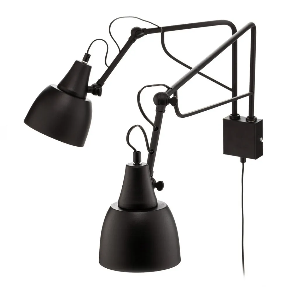 ALDEX Vegglampe 1002 med stikkontakt, 2 lyskilder, svart Discount