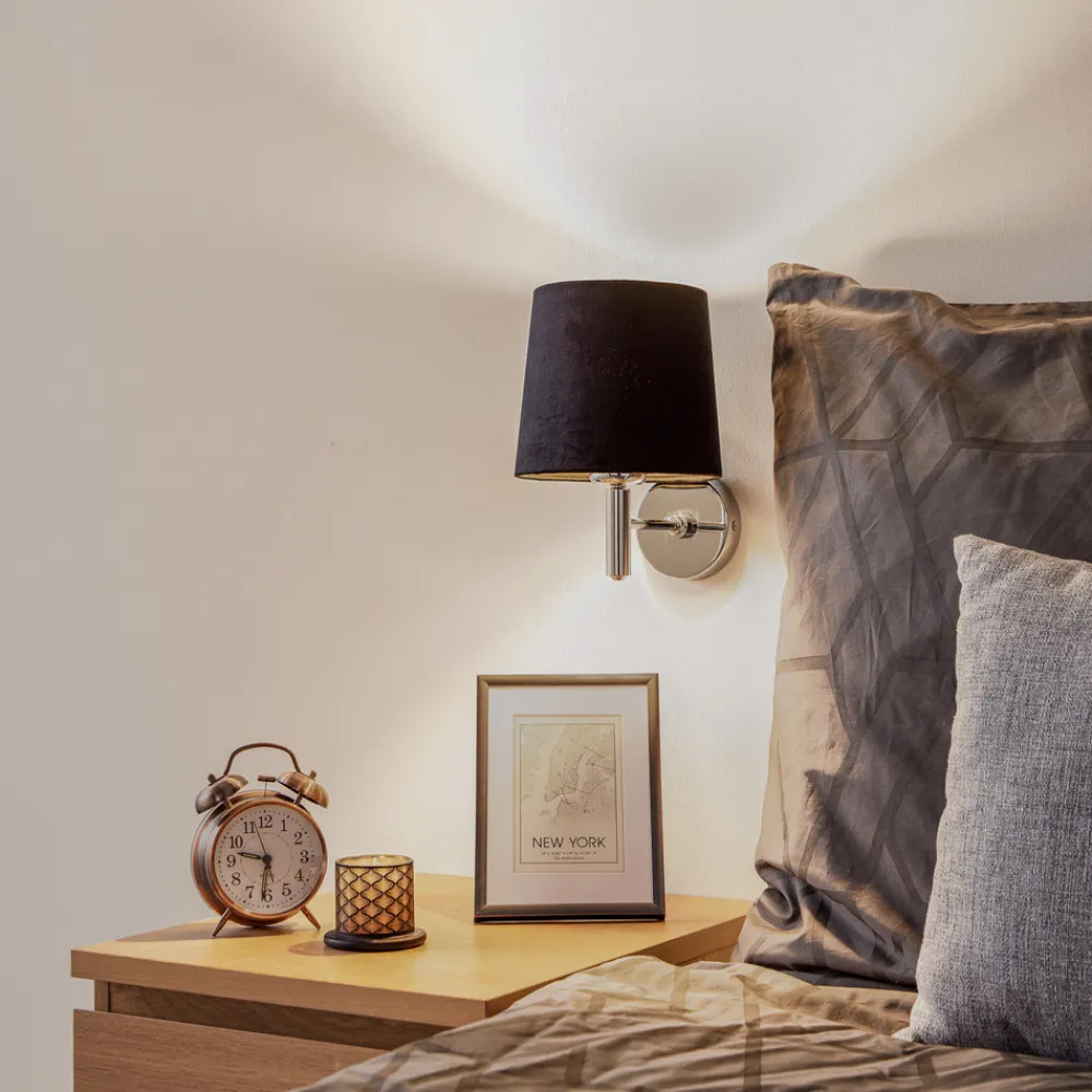 Argon Vegglampe Bono, tekstilskjerm, krom/svart Discount