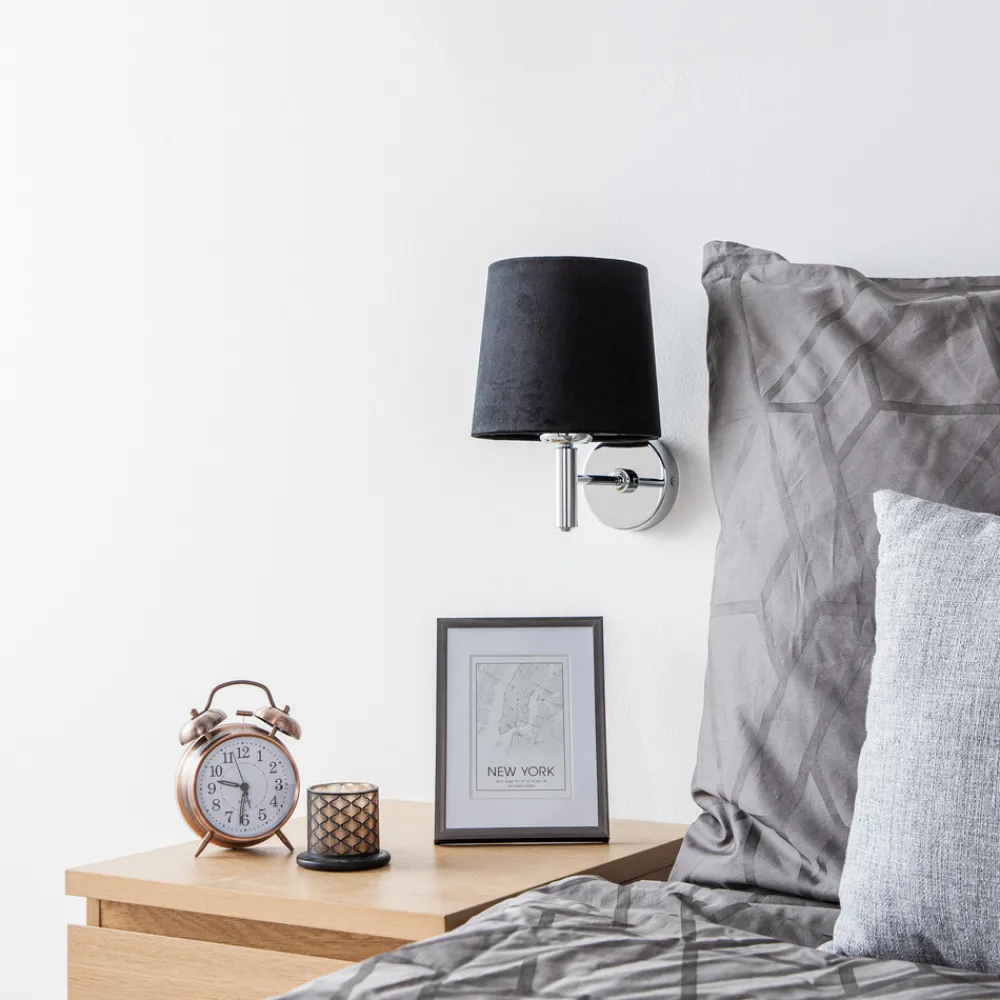 Argon Vegglampe Bono, tekstilskjerm, krom/svart Discount