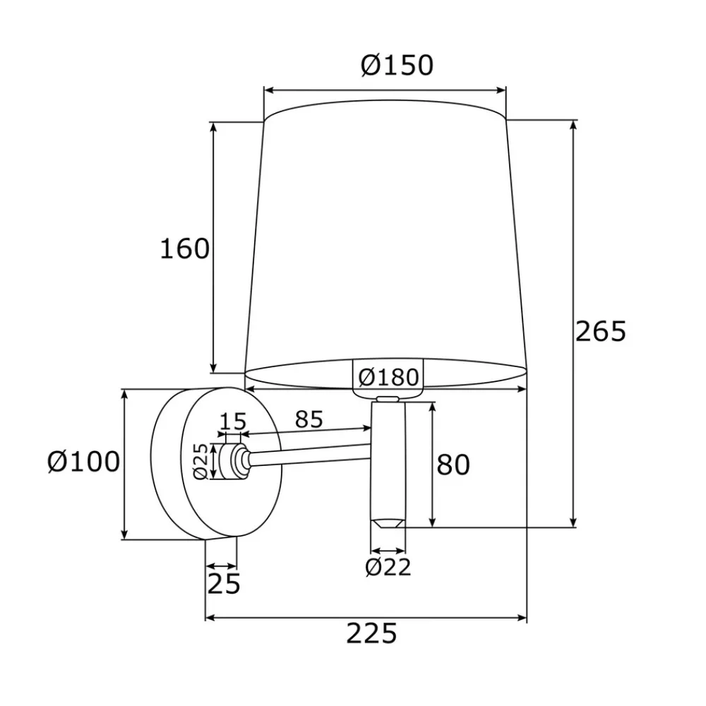 Argon Vegglampe Bono, tekstilskjerm, krom/svart Discount