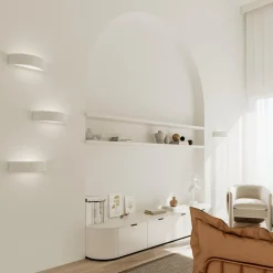 SOLLUX LIGHTING Vegglampe Bow opp/ned i keramikk, hvit, bredde 38 cm| Design- Og Hotellbelysning|Vegglamper