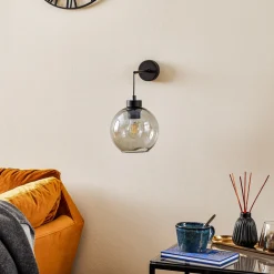 TK Lighting Vegglampe Cubus, svart/røykgrå, glass, 30 cm høy, E27 Clearance