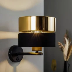 TK Lighting Vegglampe Hilton, svart/gull New