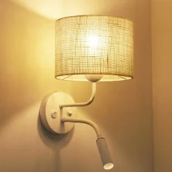 Duolla Vegglampe, jute, hvit/beige, leselampe| Vegglamper