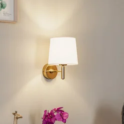 Argon Vegglampe Polo Plus tekstilskjerm, messing/krem Best