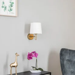 Argon Vegglampe Polo Plus tekstilskjerm, messing/krem Best