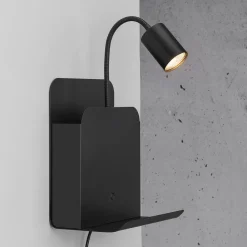 Nordlux Vegglampe Roomi med hylle og USB, svart Online