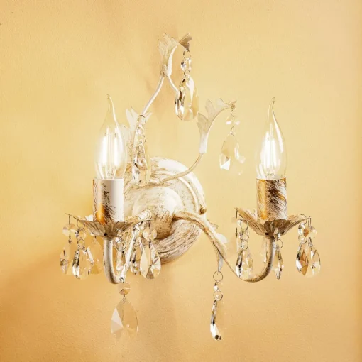 ONLI Vegglampe Teresa i krystall, elfenben med 2 lyskilder| Design- Og Hotellbelysning
