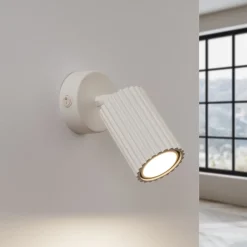 SOLLUX LIGHTING Veggspot karbon, beige, utkraging 16 cm, bryter, aluminium| Spotter I Tak