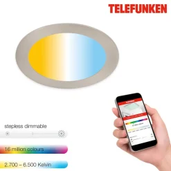 Telefunken Virgo innfelt LED-belysning, RGBW, nikkel, Ø 17 cm| Smarthus Belysning