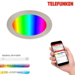 Telefunken Virgo innfelt LED-belysning, RGBW, nikkel, Ø 17 cm| Smarthus Belysning