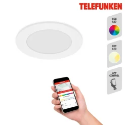 Telefunken Virgo innfelt LED-lampe, RGBW, hvit, Ø 12 cm| Smarthus Belysning