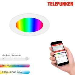 Telefunken Virgo innfelt LED-lampe, RGBW, hvit, Ø 12 cm| Smarthus Belysning
